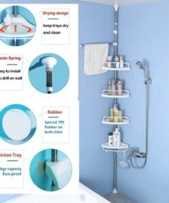 Telescopic Bathroom & Kitchen Corner Shelf Organizer – 4 Tier Adjustable Rack - Image 4