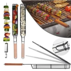 Barbecue Wooden Handle Durable High Quality Reusable Strong Stainless Rack
