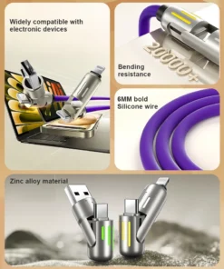 240W 4-in-1 USB-C Data Cable – Fast Charging & Multi-Device Power Delivery Cable - Image 5