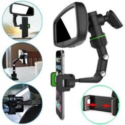 360° Adjustable Rear-View Mirror Car Phone Holder – Hands-Free Driving Mount