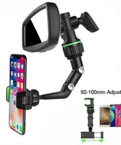 360° Adjustable Rear-View Mirror Car Phone Holder – Hands-Free Driving Mount - Image 3