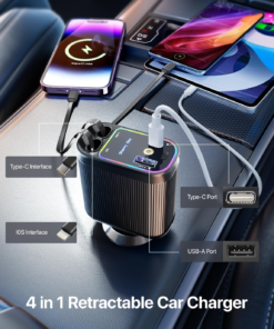 Retractable Car Charger with Starlight 66W – 4-in-1 Fast Car Charger