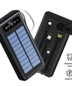 14,000mAh Fast Charging Solar Power Bank – 4 Built-in Cables, LED Display, Torch & Phone Holder - Image 2
