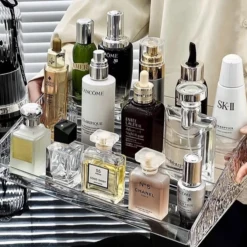 3 Tier Clear Acrylic Skincare/Perfume Organiser – Stylish Makeup & Beauty Storage Rack